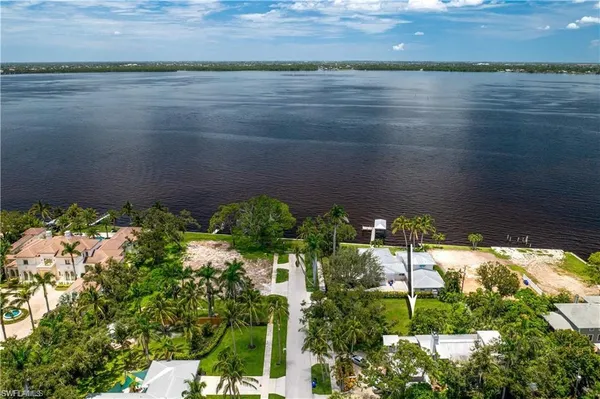 a view of a lake with a outdoor space