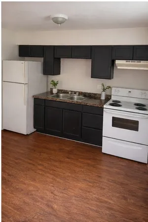 a kitchen with stainless steel appliances granite countertop a stove a sink and a refrigerator