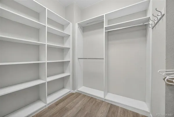 a view of walk in closet with empty racks