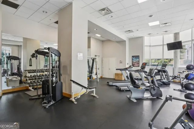a view of a room with gym equipment