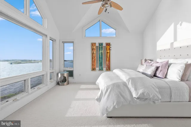 a view of a lake from a yard