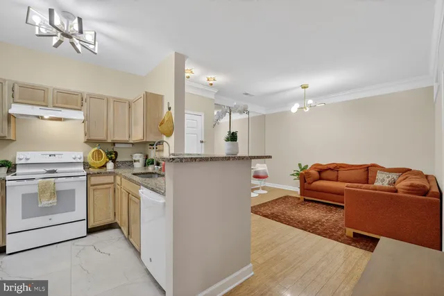 a kitchen with stainless steel appliances granite countertop a refrigerator a sink dishwasher a stove and white cabinets with wooden floor