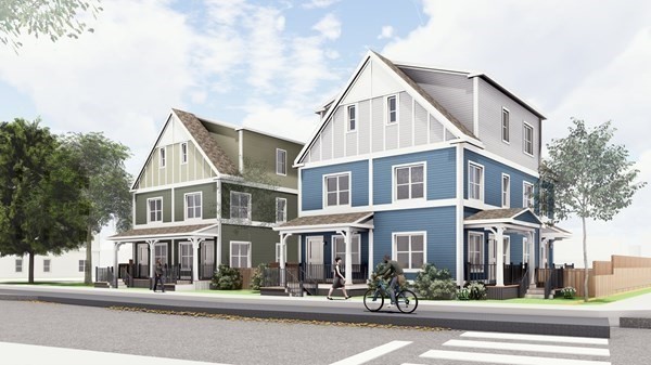 a front view of a building with street view