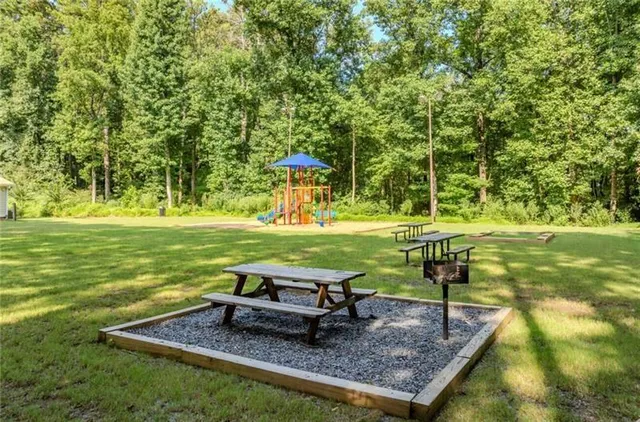 a view of a park with a slide