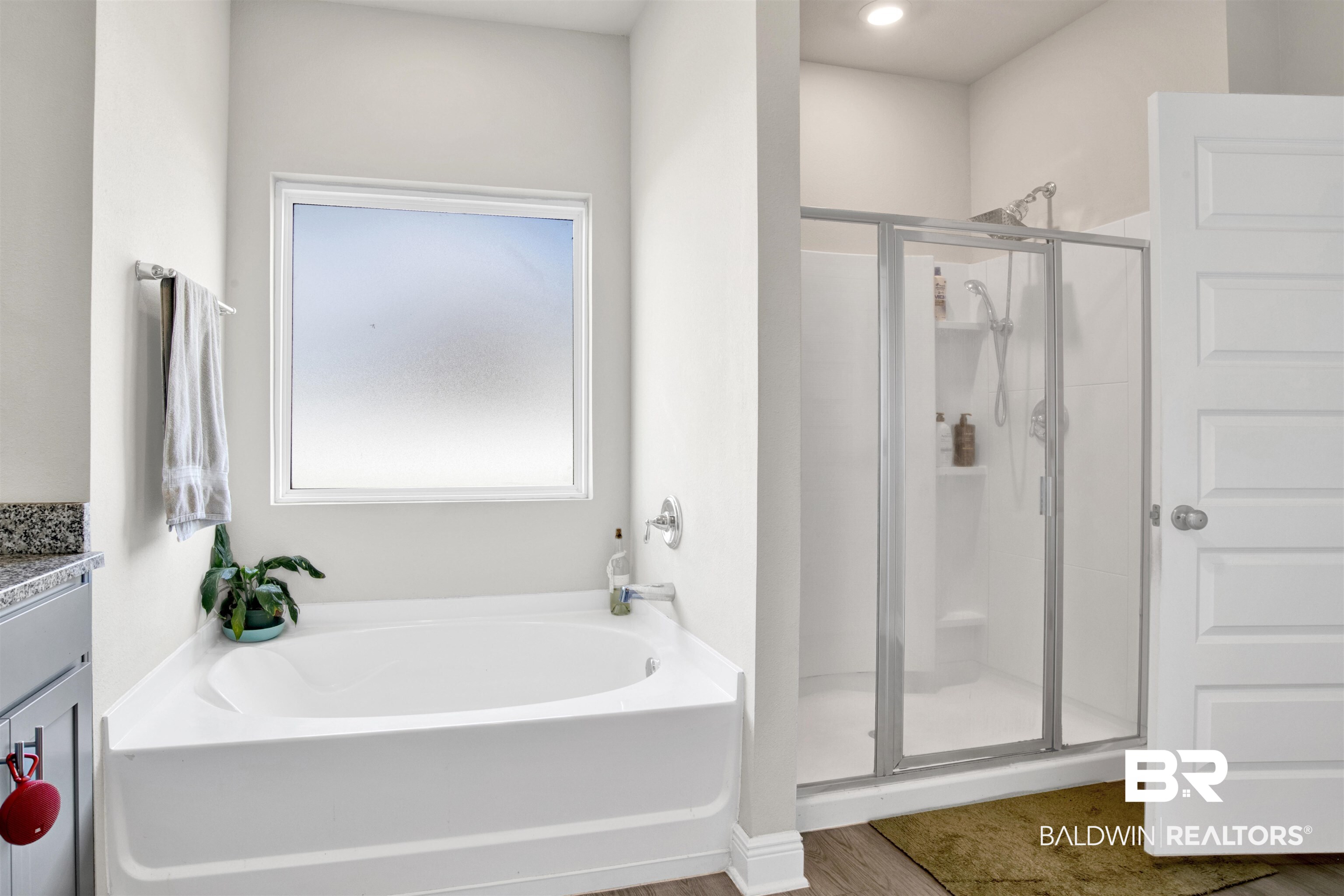 24253 Alydar Loop Daphne, AL 36526 - Photo 19 of 44 Full bath with a stall shower, vanity, a bath, and light wood-style flooring