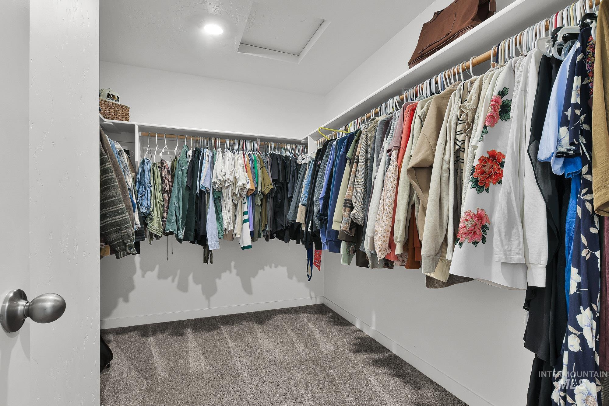 717 West Lyra Street Meridian, ID 83642 - Photo 34 of 50 Walk-in closet featuring built-in shelving, hanging rods, recessed ceiling lighting, and soft gray carpeting