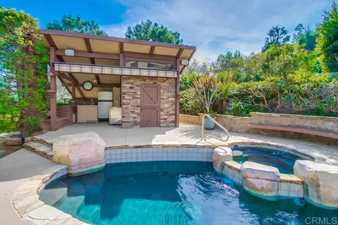 a view of a yard with plants and trees