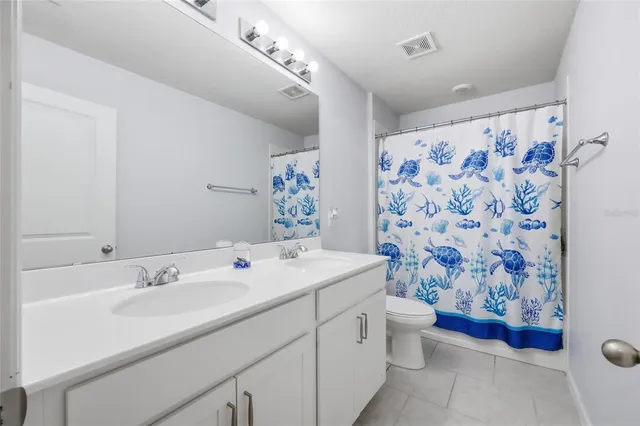 a bathroom with a sink mirror vanity and toilet