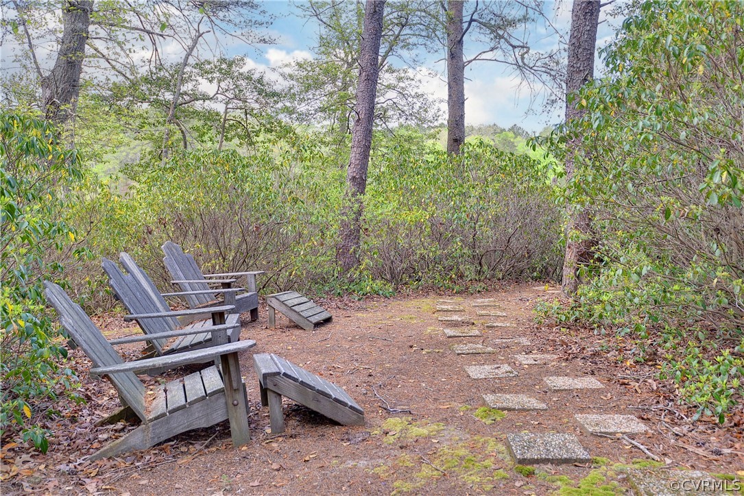 207 Shady Bluff Point Williamsburg, VA 23188 - Photo 36 of 49 a wooden bench sitting in the middle of a forest