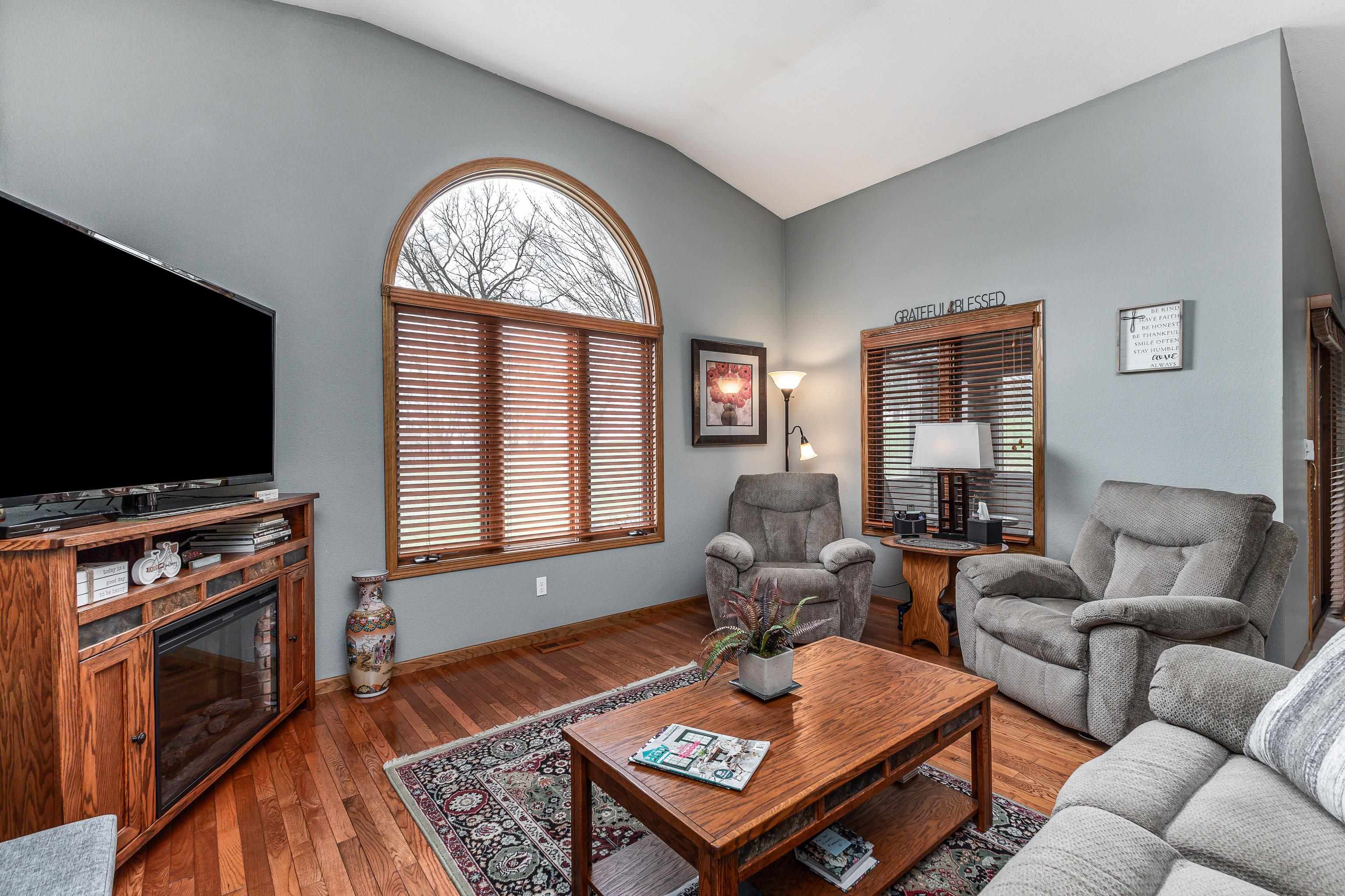 825 Shadow Bluff Drive Galena, IL 61036 - Photo 4 of 37 a living room with furniture a flat screen tv and a fireplace