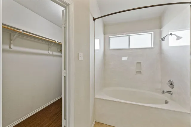 a bathroom with a bathtub