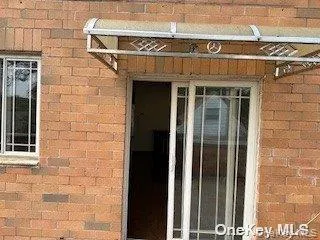 a view of a door of the building