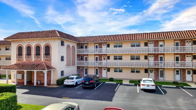 a front view of a building with windows