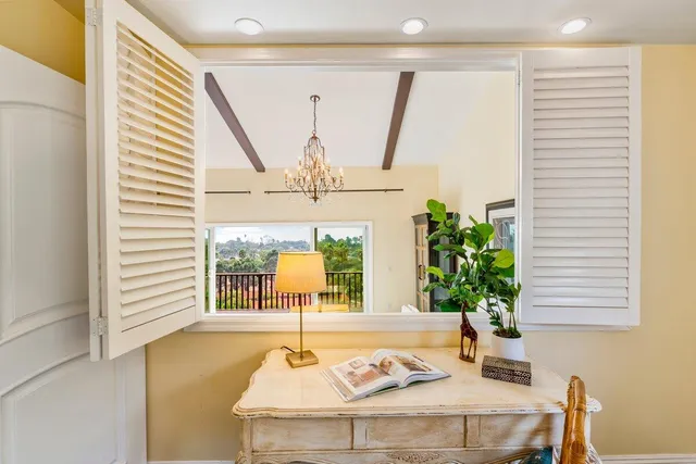 a view of a terrace with city view