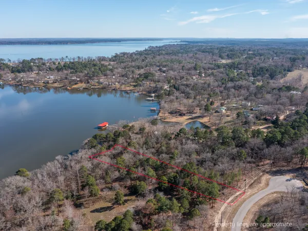 an aerial view of a house with a lake view
