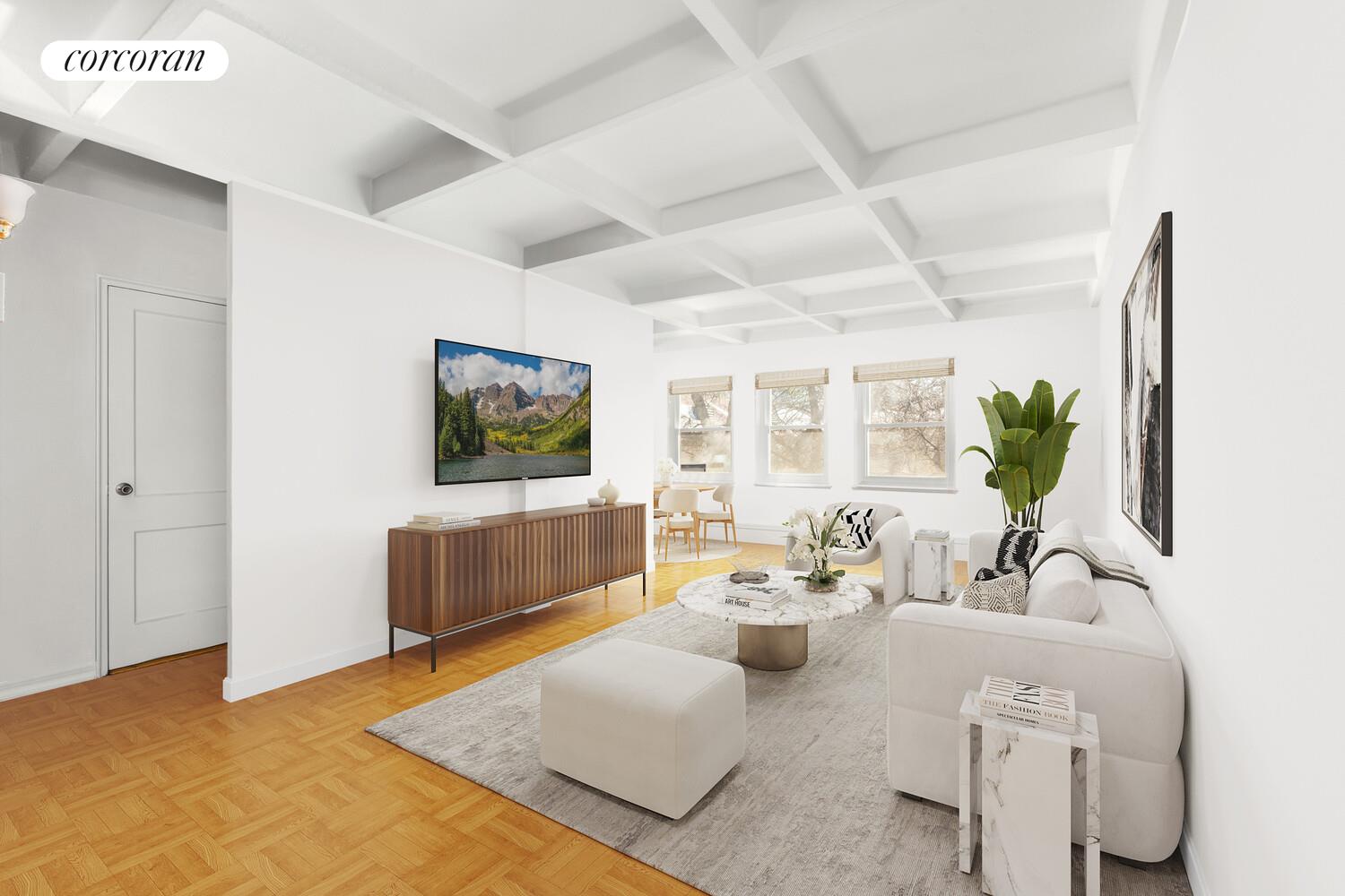 147-36 Charter Road, Unit 34E Queens, NY 11435 - Photo 2 of 14 a living room with furniture and a flat screen tv