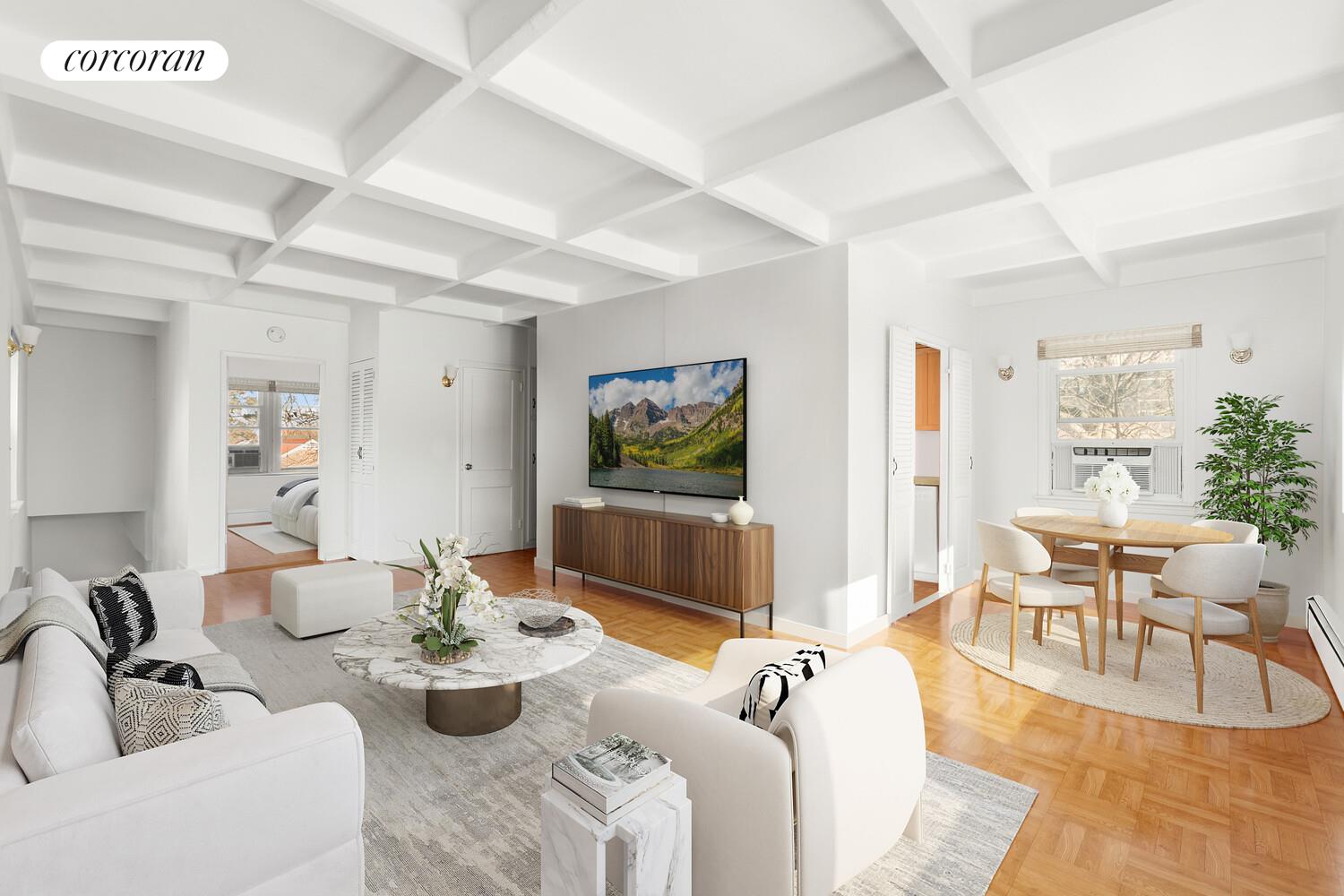 147-36 Charter Road, Unit 34E Queens, NY 11435 - Photo 8 of 14 a living room with furniture and a flat screen tv