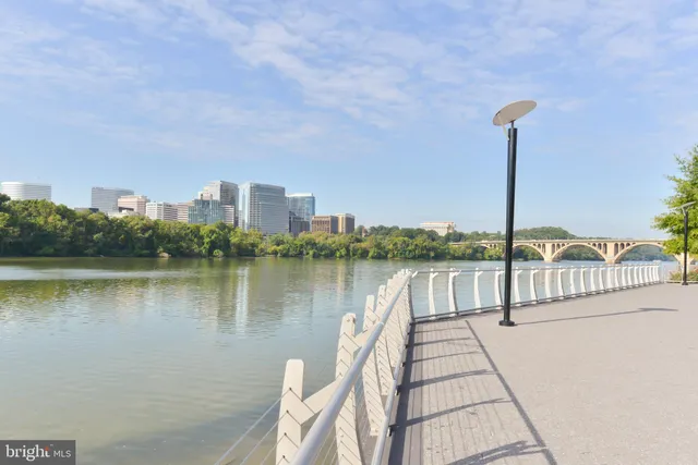 a view of a lake with a city skyline in the background