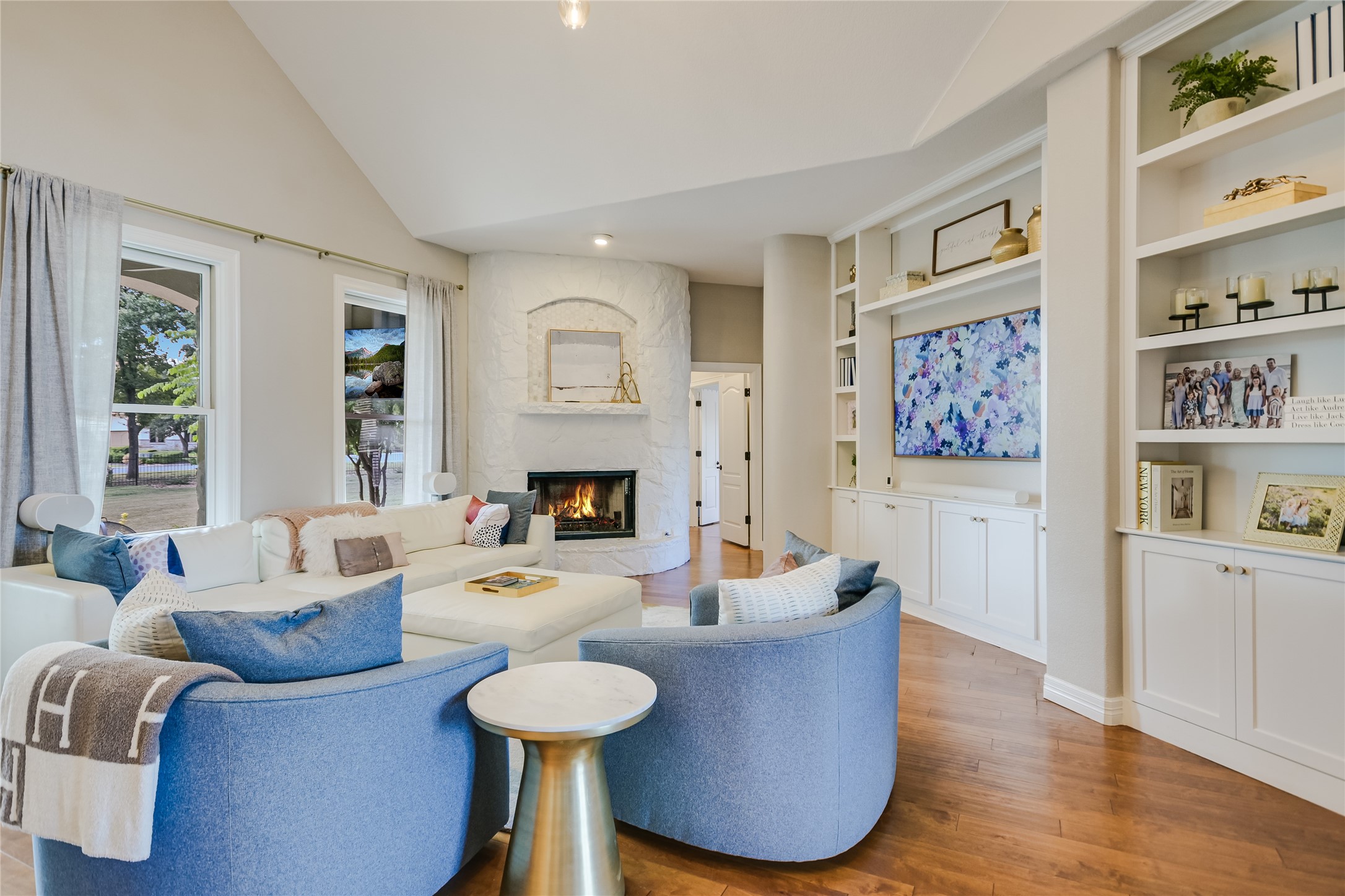 100 Dovetail Lane Georgetown, TX 78628 - Photo 8 of 34 a living room with furniture and a fireplace