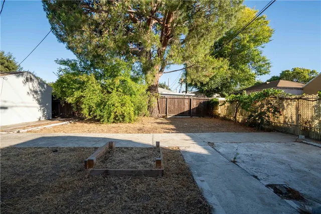 a view of a yard with an tree