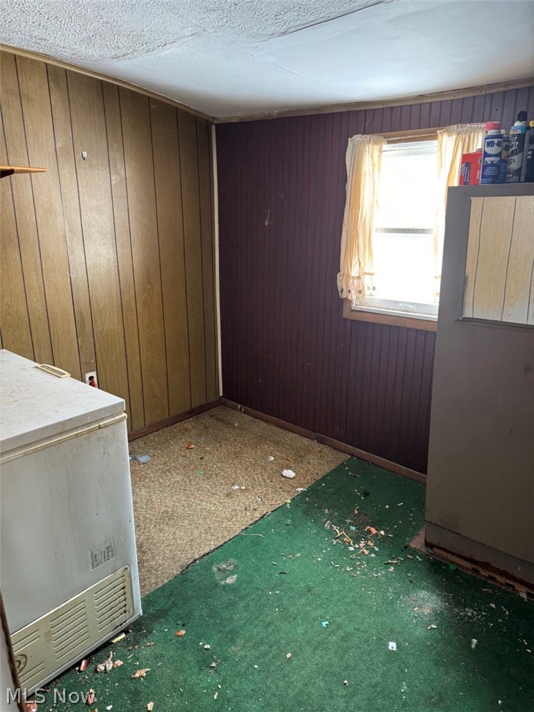 586 Brittain Road Akron, OH 44305 - Photo 8 of 19 Unfurnished room with a textured ceiling and wood walls