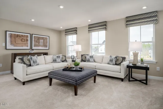 a living room with furniture and a rug