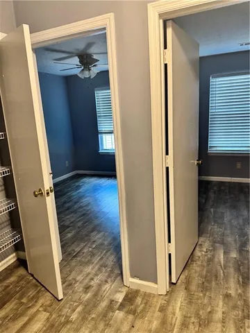 a view of a livingroom from a hallway