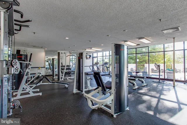 a view of a room with gym equipment