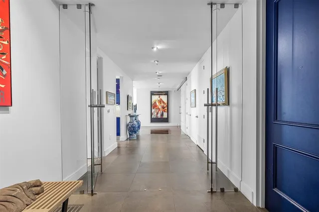 a view of workspace with wooden floor