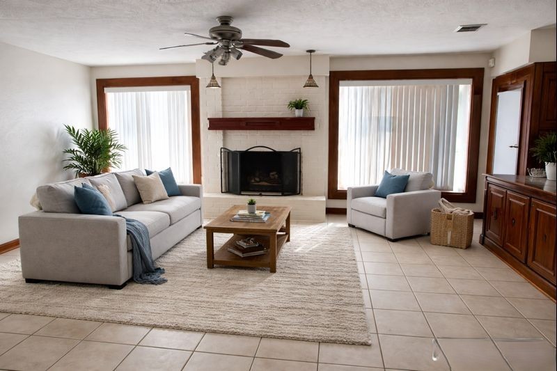 47 Devonshire Drive Conroe, TX 77304 - Photo 4 of 27 a living room with furniture and a fireplace