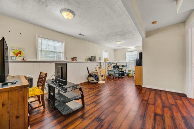 a storage room with cabinets