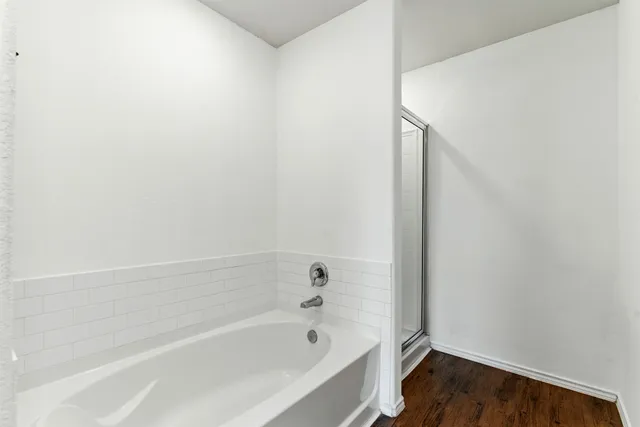 a bathroom with a bathtub