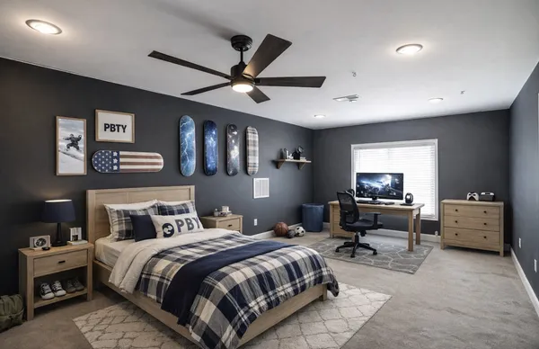 a bedroom with a bed and a tv