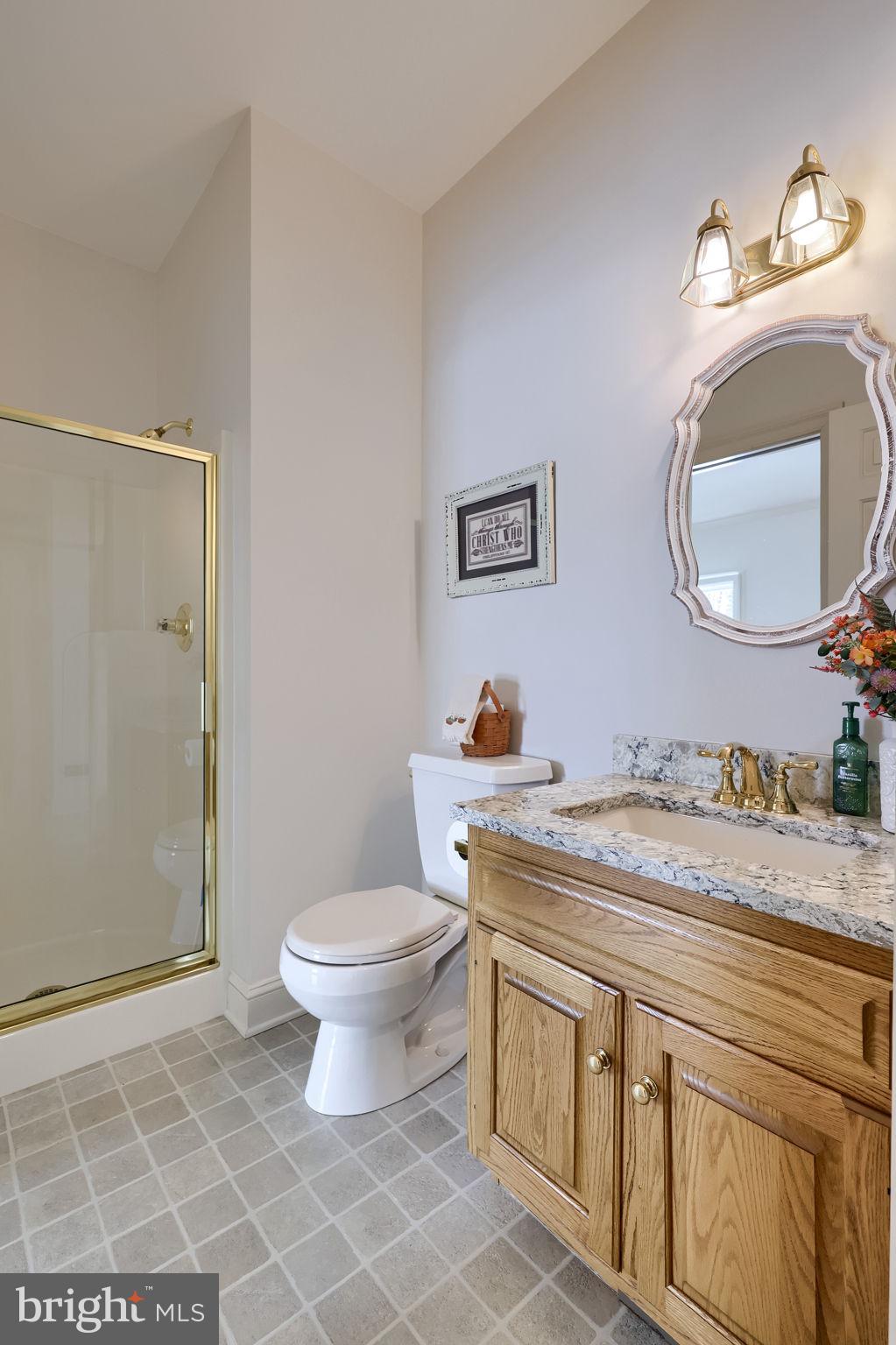 168 Olde Field Drive Lititz, PA 17543 - Photo 30 of 74 a bathroom with a granite countertop sink a toilet and a mirror