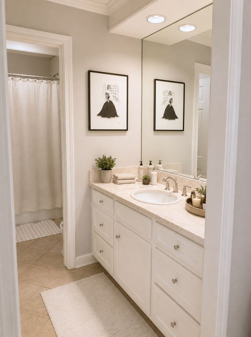 13047 Taylorcrest Road Houston, TX 77079 - Photo 17 of 23 The primary bath features an extended vanity with abundant storage, generous counter space, & direct access to the private bathing area with a tub/shower combination.