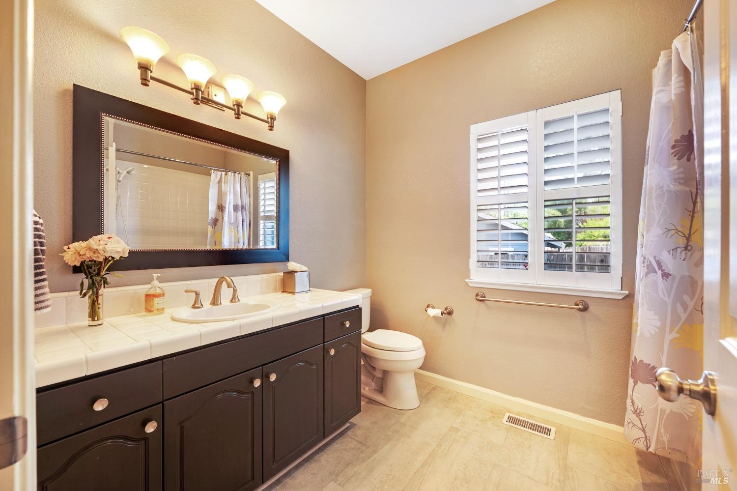 1508 Ronne Drive Santa Rosa, CA 95404 - Photo 20 of 55 a bathroom with a double vanity sink a toilet and a mirror