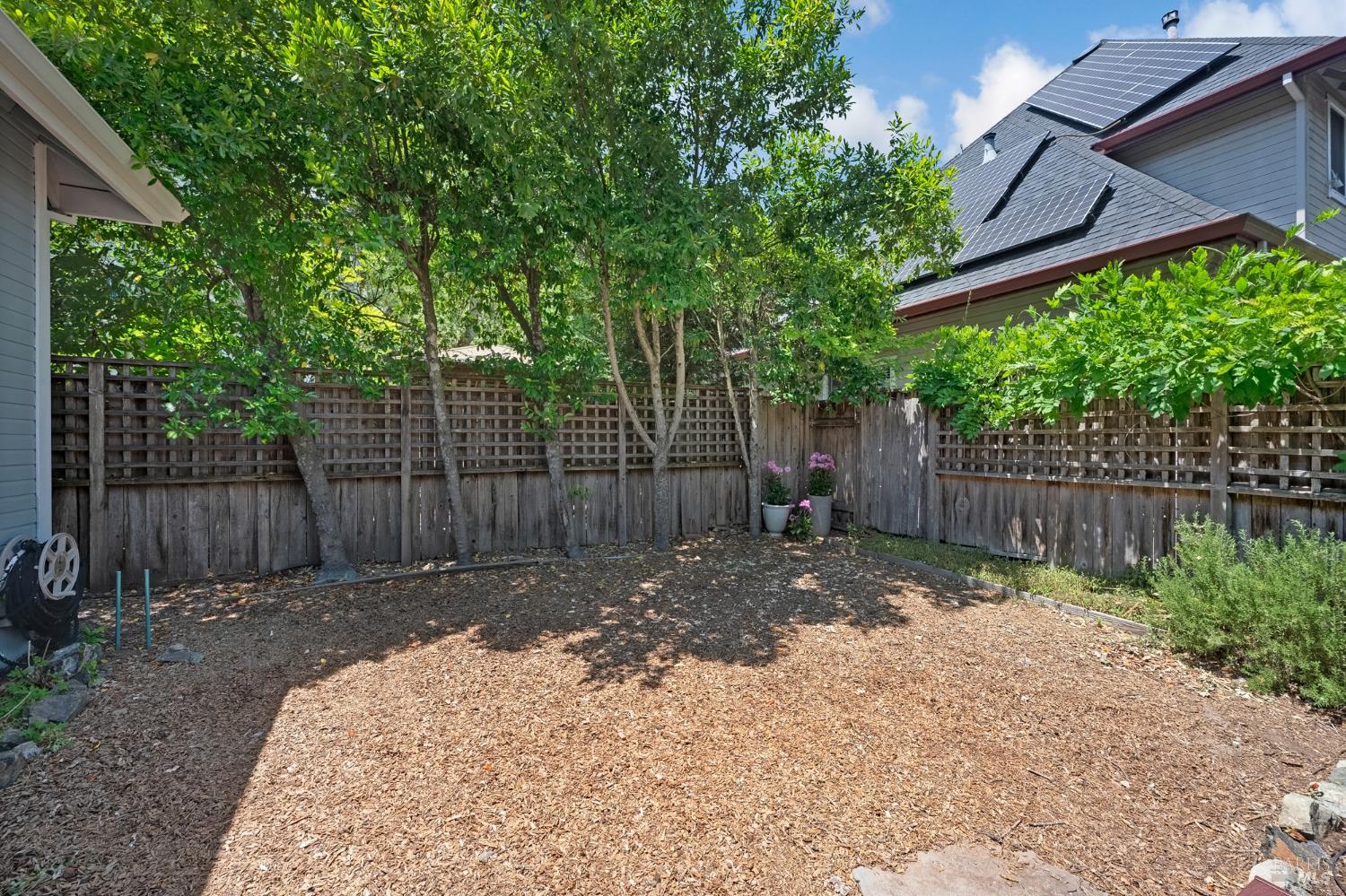 1508 Ronne Drive Santa Rosa, CA 95404 - Photo 52 of 55 a view of a backyard with wooden fence and a large tree
