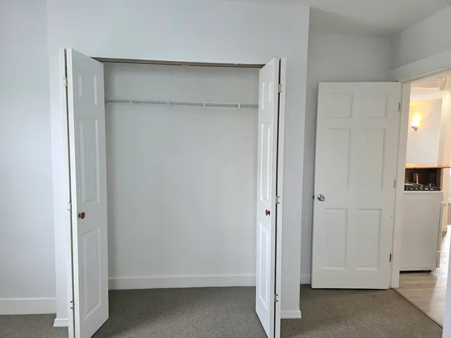 a view of an empty room with closet area