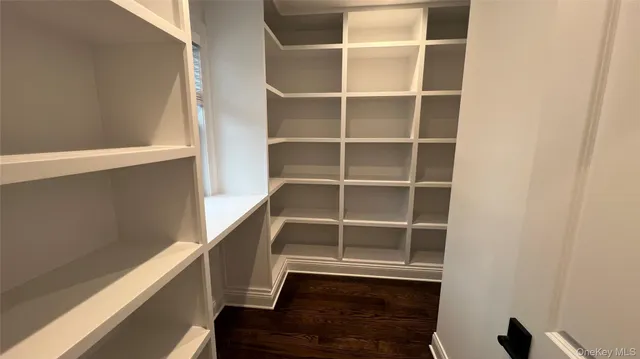 a view of walk in closet with empty racks