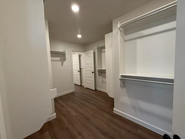 a view of small space with wooden floor