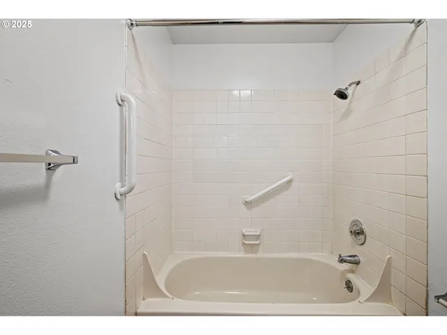 a bathroom with a bathtub