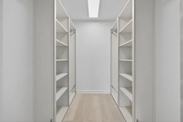 a view of walk in closet with empty racks