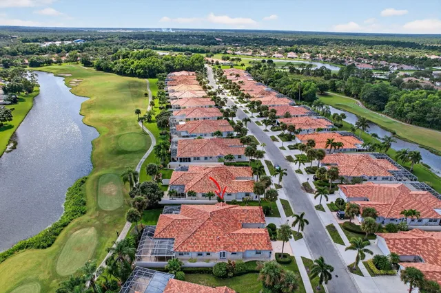 an aerial view of a house with garden