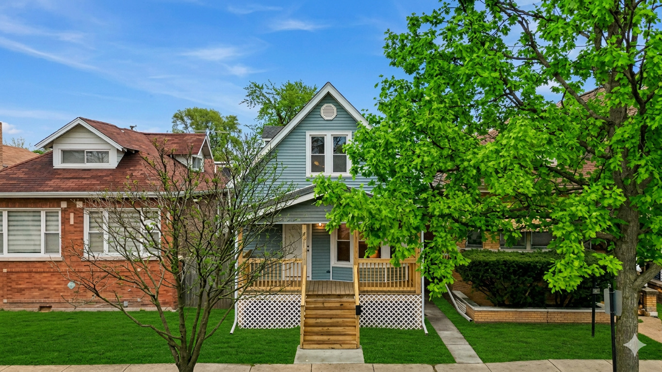 8327 South Morgan Street Chicago, IL 60620 - Photo 1 of 46 a front view of a house with a yard and trees