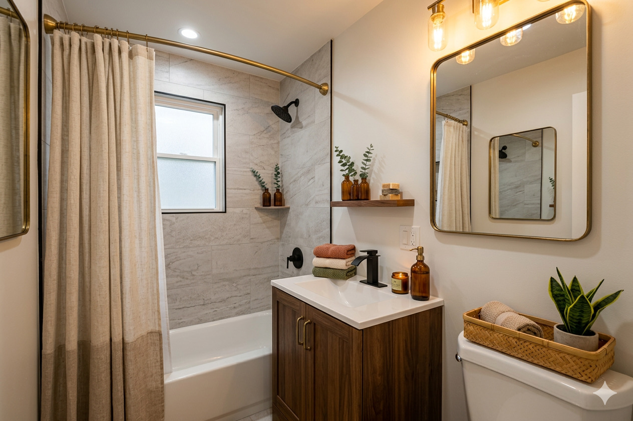8327 South Morgan Street Chicago, IL 60620 - Photo 14 of 46 a bathroom with a sink a mirror and a shower