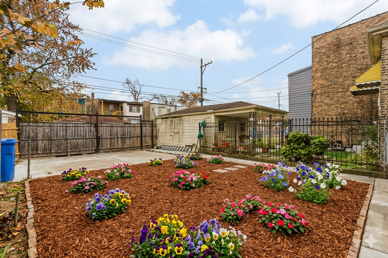 8327 South Morgan Street Chicago, IL 60620 - Photo 35 of 46 a front view of a house with a yard and a fountain