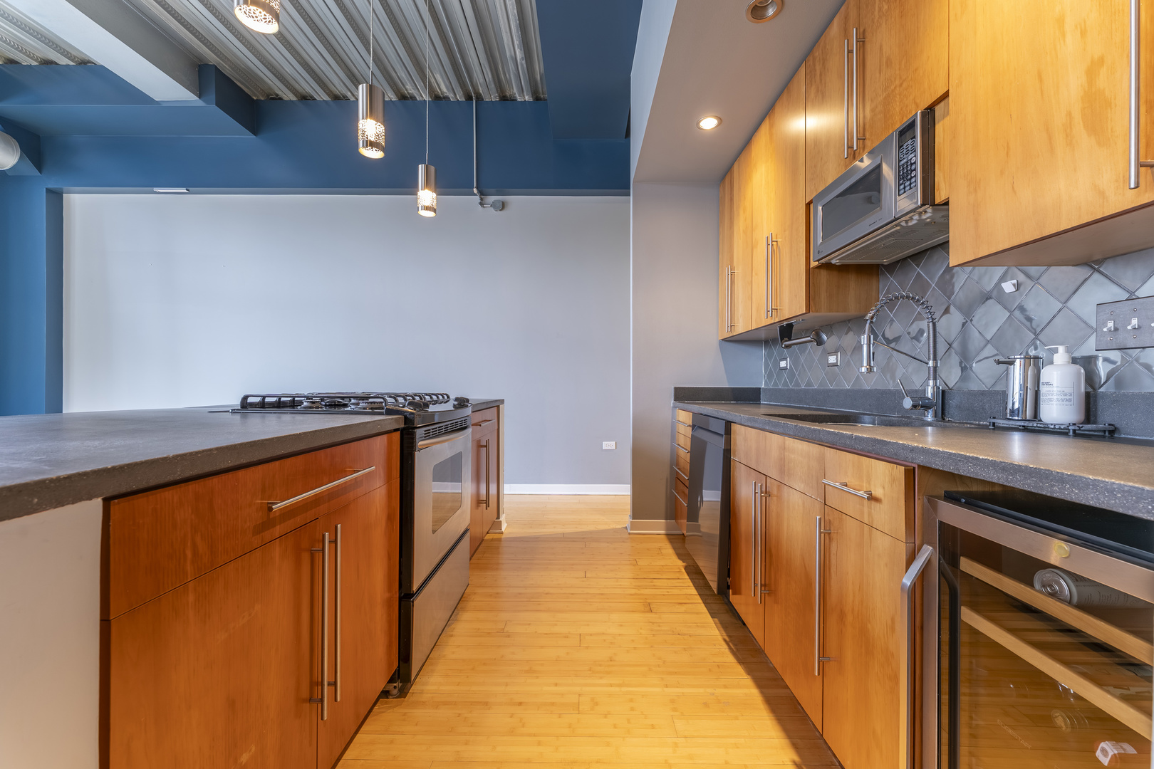 1910 South Indiana Avenue, Unit 421 Chicago, IL 60616 - Photo 4 of 28 a kitchen with stainless steel appliances granite countertop a sink a stove and a refrigerator