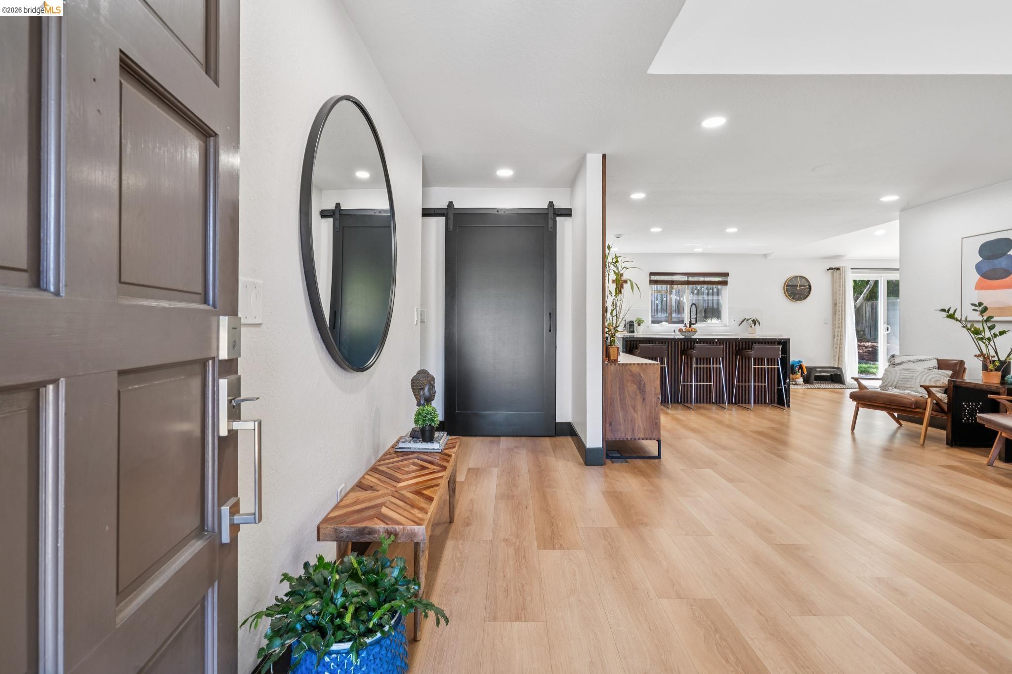 3093 Diablo View Road Pleasant Hill, CA 94523 - Photo 2 of 43 Foyer with a barn door, recessed lighting, and light wood-style floors