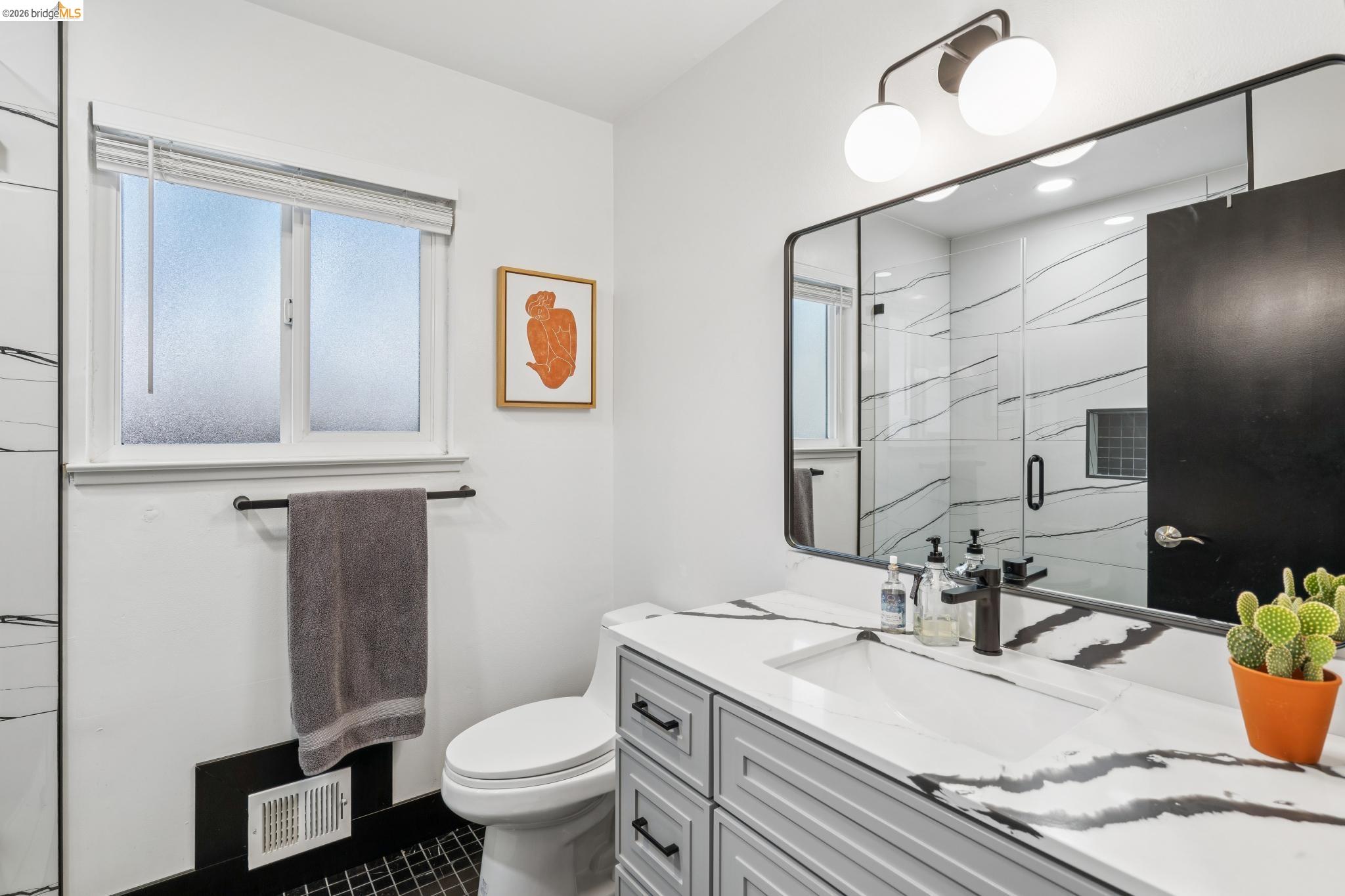 3093 Diablo View Road Pleasant Hill, CA 94523 - Photo 31 of 43 Full bath featuring a stall shower, vanity, and dark tile patterned flooring