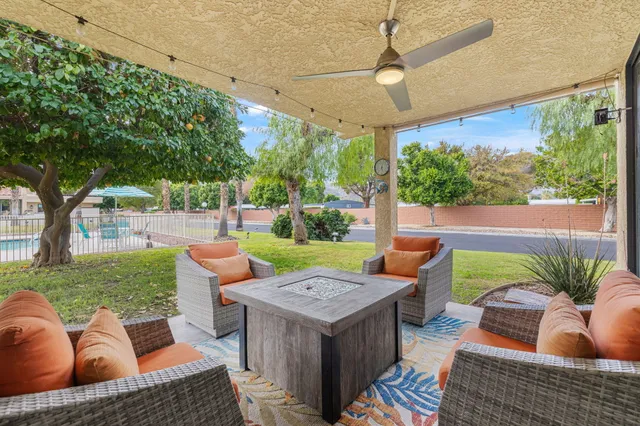 a outdoor space with furniture and garden
